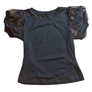 Black Puff Sleeve Blouse Short Sleeve Top